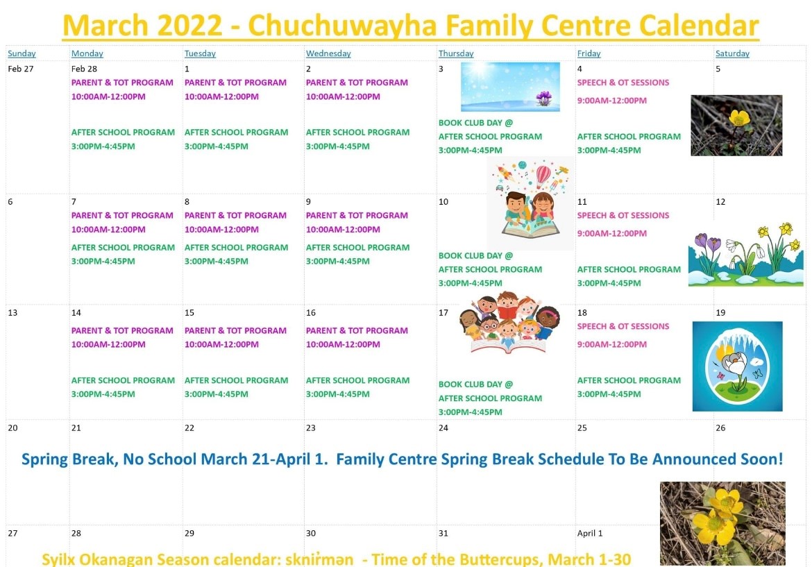 Family center Calendar for March