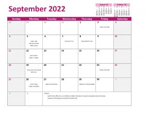 09.2022 Health Centre Calendar
