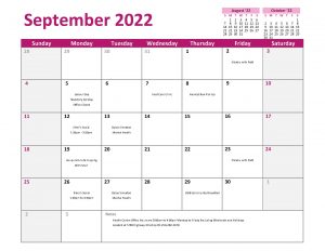 09.2022 Health Centre Calendar Updated