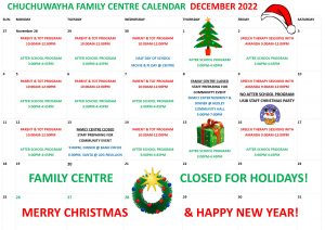 December 2022 family centre calendar
