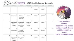 2023 March Calendar for USIB Health Centre
