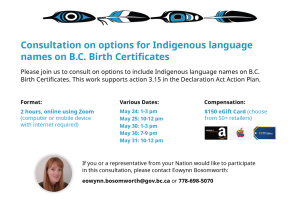BC Gov Cons on option for Indigenous Language names on BC