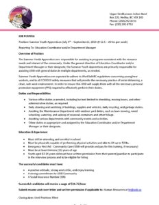 Summer Youth Apprentices - Job Posting and Description 2023-24 vetted
