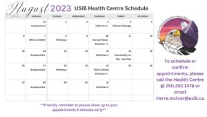 August Calendar for USIB Health Centre - Updated