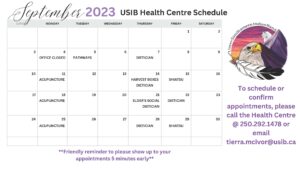 September Calendar for USIB Health Centre