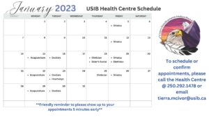 January Calendar for USIB Health Centre