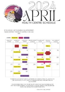 April 2024 Health Centre Calendar